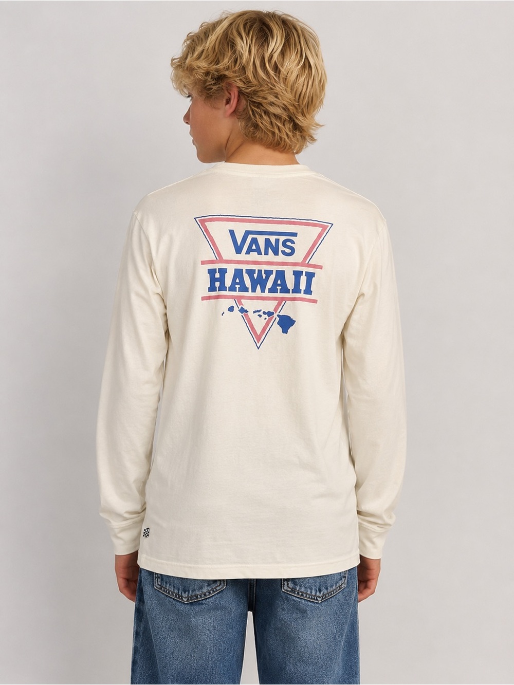 Vans White Long-Sleeve T-Shirt Pink Blue White Hawaii Map Graphic Size Youth XL